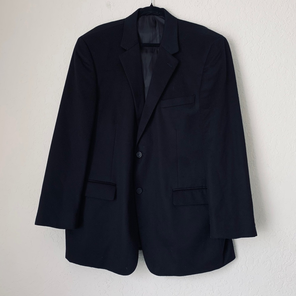 Andrew Fezza Blazer 100% Cashmere Sport Coat Men 44R Black Quiet Luxury Wedding
